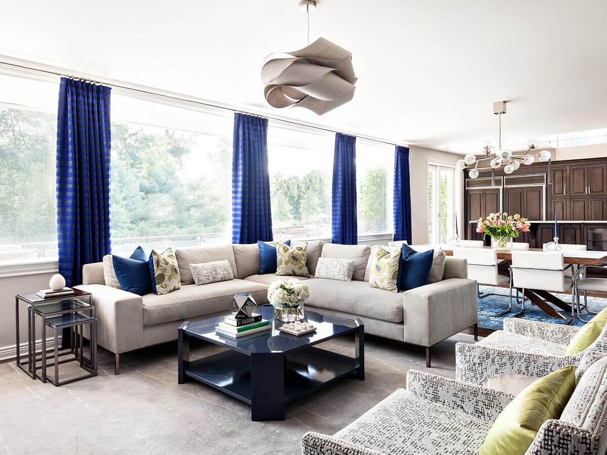 Blue curtains in a spacious living room (1)