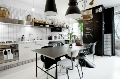 A well-equipped masculine black-and-white kitchen (1)