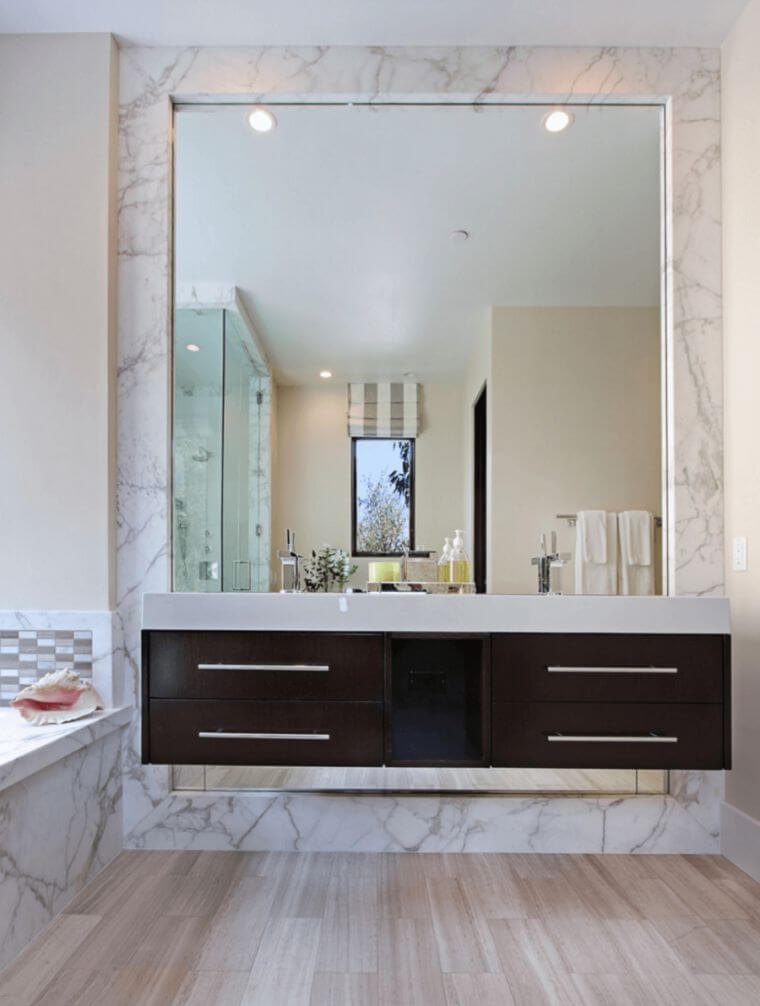 Bathroom idea with large contemporary mirror with marble frame (1)