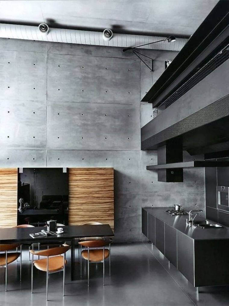 Deco kitchen style man with concrete wall and neutral colors (1)