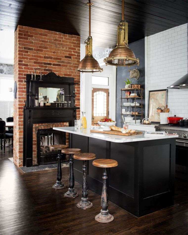 Reclaimed style kitchen inspiration for men with large format lighting (1)