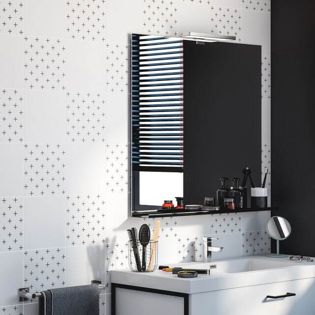 Wake up the white bathroom wall with a graphic pattern (1)