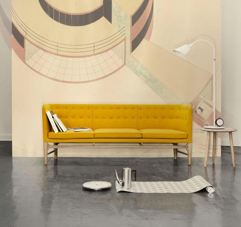 Yellow sofa 50s spirit with wooden structure (1)