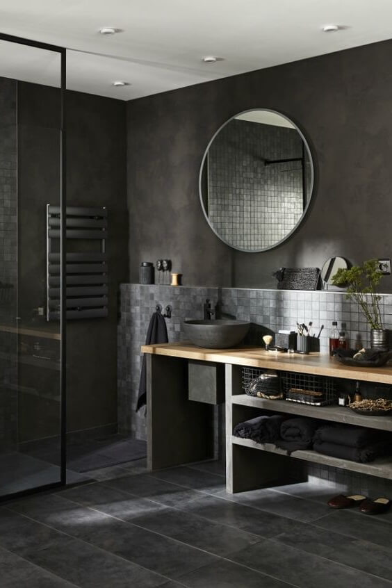 black bathroom uses a wide range of shades of gray (1)