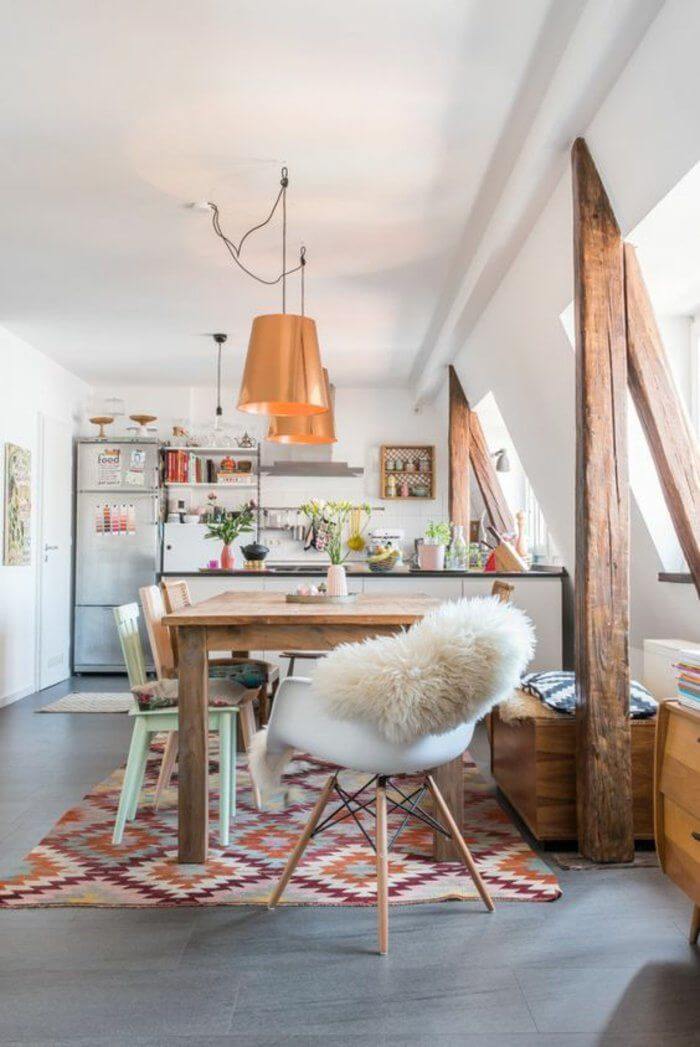 A large patterned rug to warm up a Scandinavian kitchen (1)