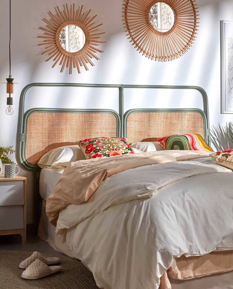 Original headboard in green and natural rattan (1)