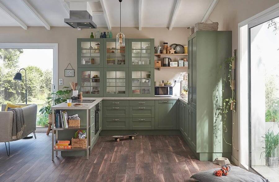 Taupe and green kitchen (1)