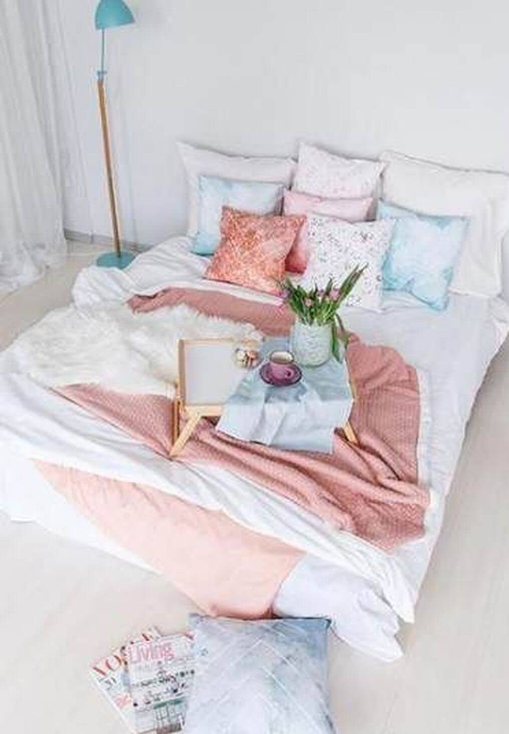 10. Blue, pink, and floral bedding