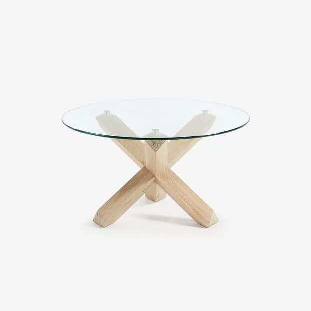 2- Lotus coffee table Ø 65 cm glass and solid oak legs