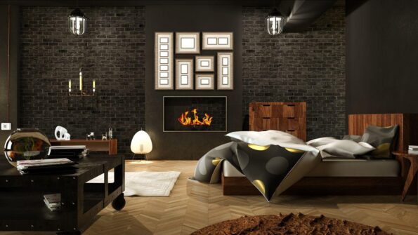 20. A brick wall, even if black, can bring a modern and strip look to the room